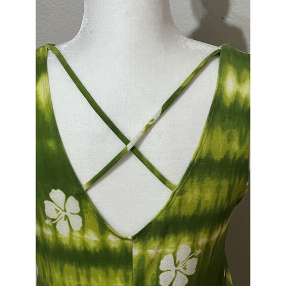Pio Studio Women’s Summer Dress Green Tie/dye Hibiscus Island Wear Size Large - Picture 3 of 8